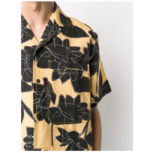 NWT Jacquemus Jean Camp-Collar Printed 100% Cotton Shirt Floral Yellow Print 50 - Picture 10 of 15